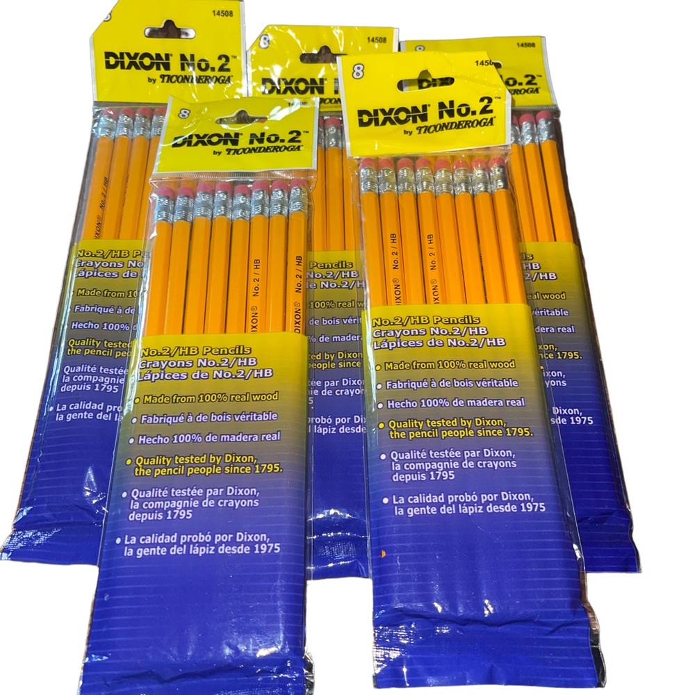 5 PKS NEW Dixon 8 Count Yellow #2 Pencils with Eraser Real Wood 40 Pencils Total